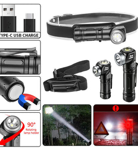 Multi Functional Strong Light Clip-on Headlight Magnetic Rotating L-shape Flashlight Work Light Magnetic Tail Outdoor Portable Torch 90-Degree Adjustable Corner Work Light For Hiking