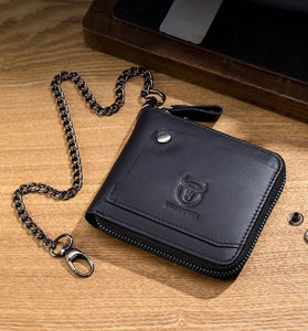 BULLCAPTAIN Men Genuine Leather Wallets Multifunction Bifold Zipper Wallets RFID Anti-magnetic Multi-card Slot Card Holder Coin Purse