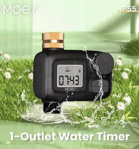 MOES 1-Outlet Water Timer IP55 Waterproof Brass Inlet Rotary Knob Button Control With LCD Display Screen Rain Delay Child Lock