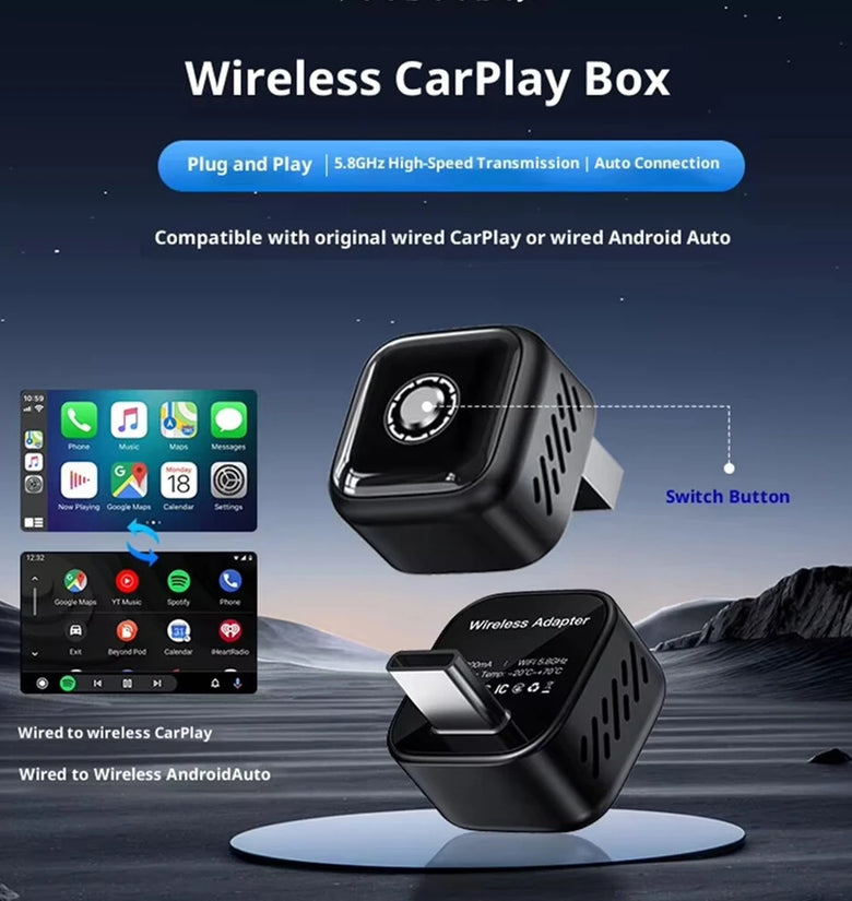 Wooboobox B12 Wireless CarPlay Android Auto Smart Box Adapter  Direct Plug-in Type Original Car Wired to Wireless Converter