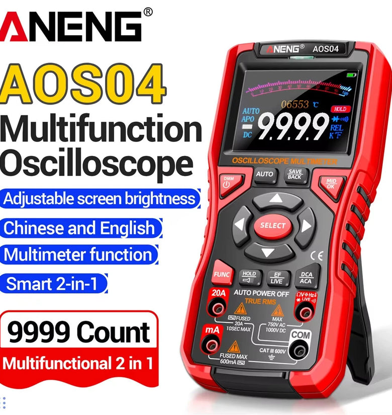 ANENG AOS04 Pro Digital Oscilloscope Smart Multimeter 50MS/s Sampling Rate 10MHz Bandwidth Waveform Storage NCV Detection USB Charging Portable