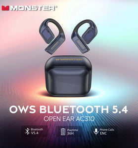 Monster AC310 TWS Earbuds Wireless bluetooth 5.4 Earphone 14.2mm Large Drive Unit HiFi Bass ENC Noise Cancelling 36H Playback Open-ear Earhooks Sports Headset