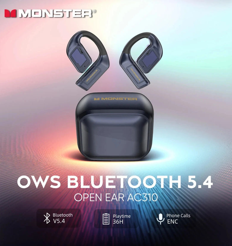 Monster AC310 TWS Earbuds Wireless bluetooth 5.4 Earphone 14.2mm Large Drive Unit HiFi Bass ENC Noise Cancelling 36H Playback Open-ear Earhooks Sports Headset