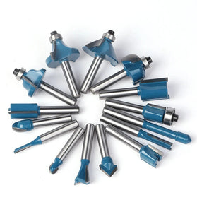 15PCS 1/4 Inch 6.35mm Shank Tungsten Carbide Wood Router Bits Set Chamfer Router Bit Milling Cutter for for Trimming / CNC Machine Engraving