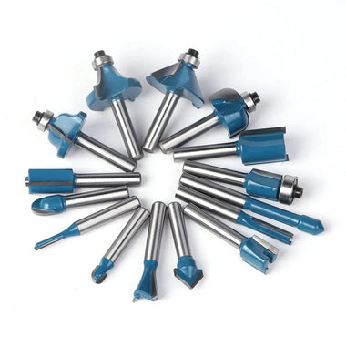 15PCS 1/4 Inch 6.35mm Shank Tungsten Carbide Wood Router Bits Set Chamfer Router Bit Milling Cutter for for Trimming / CNC Machine Engraving