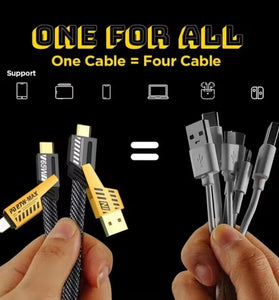 4-in-1 3A PD65W USB-A/Type-C to iP/Type-C Cable Fast Charging Data Transmission Copper Core Line 1M/2M Long for iPhone 15 14 13 for Huawei Pura 70 Ultra for Samsung Galaxy Z Flip 6