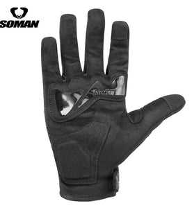 SOMAN Motorcycle Gloves Carbon Fiber Leather Moto Riding Gloves Men Motorbike Protective Gears Motocross