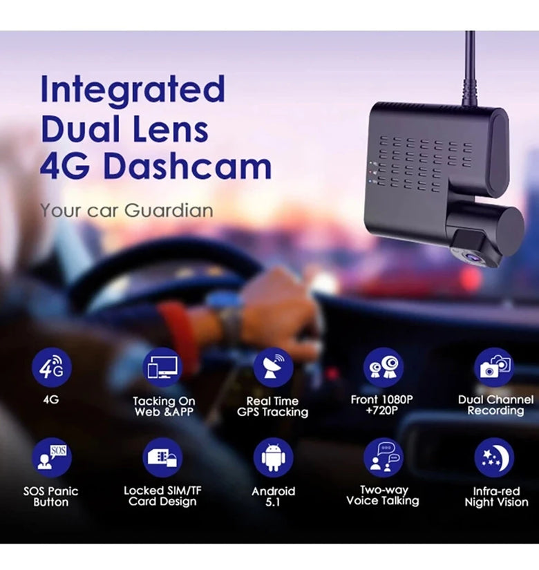 Azdome C9 PRO 1080P Dual Camera GPS Tracking WiFi 24 Hours Remote Monitoring Car DVR Dash Cam with 64G Memory Card