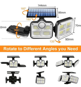 108/122/138/171 LED Solar Lights 3 Head Motion Sensor 270 Wide Angle Illumination Outdoor Waterproof Remote Control Wall Lamp