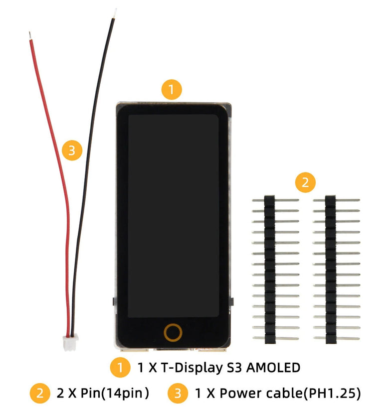 LILYGO T-Display-S3 AMOLED Touch Screen ESP32-S3 1.91-inch RM67162 Display Development Board WiFi Bluetooth 5.0 Wireless Module