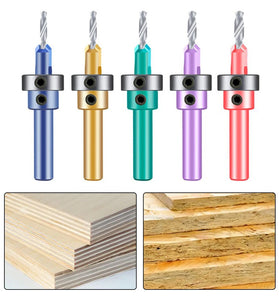 5PCS 8mm Shank HSS Precision Countersink Drill Bit Set with Adjustable Depth Stop for Woodworking Plastic Accurate Drilling