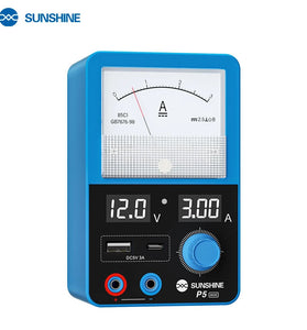 SUNSHINE P5 Mini Smart Power Supply Dual Screen Display 12V 3A Dual USB Ports Short Circuit Protection High-Precision Monitoring Voltage and Current Adjustment