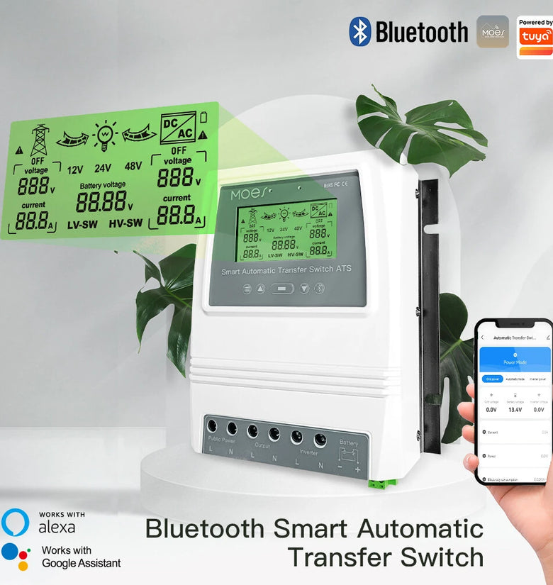MOES BAT-80A Tuya bluetooth Intelligent Dual Power Controller 80A 16KW ATS Automatic Transfer Switch for Off-Grid Solar Wind System Switching