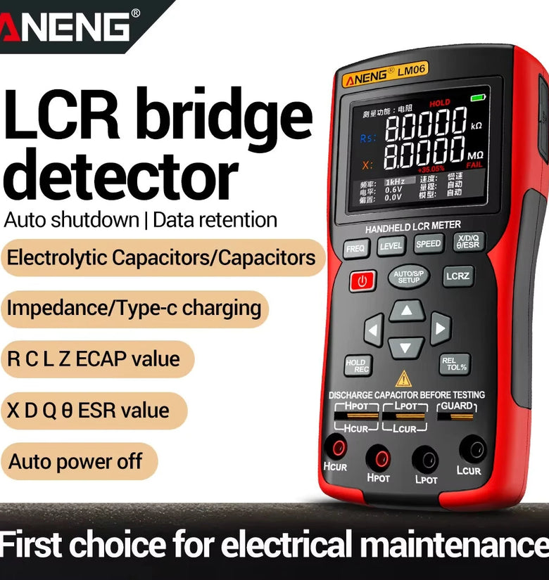 ANENG LM06 LCR Meter High Precision Capacitance Inductance Resistance Tester 2.8 Inch TFT Screen Portable Rechargeable 100KHz Test Frequency Professional Electrician Tool