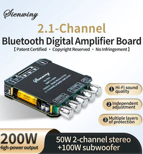YS-TB21 Bluetooth Digital Amplifier Board 2.1 Channel 200W High-Power Dual Audio 50W Dual-channel Stereo+100W Subwoofer Frequency AUX HIFI Sound