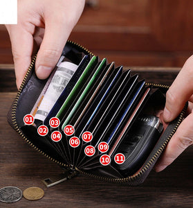 BULLCAPTAIN Men's Genuine Leather Wallet 11 Card Slots Credit Card Holder Mens Casual Business Coin Purse Bag Multifunctional RFID Anti-theft Card Bag