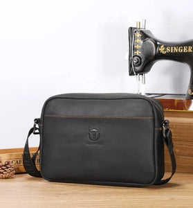 BULLCAPTAIN Men's Genuine Leather Shoulder Bag Retro Large Capacity Travel Bag Crazy Horse Leather Crossbody Bag Messenger Bag
