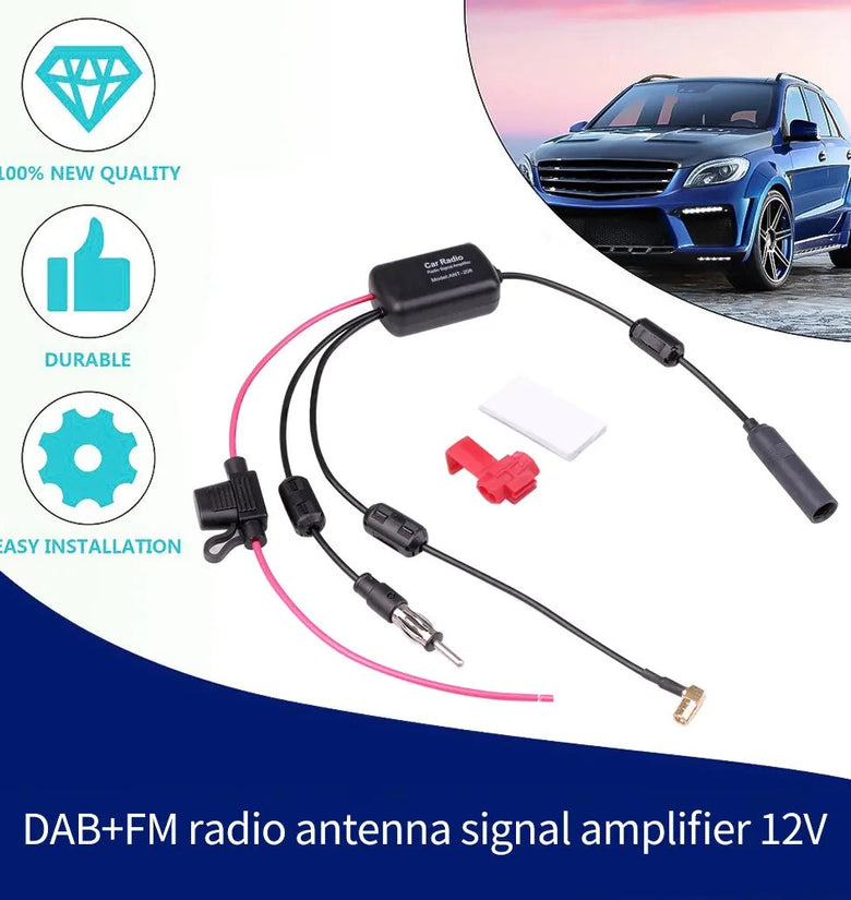 DAB+FM+Car Stereo Antenna Aerial Splitter Cable Adapter 12V Radio Signal Amplifier Antenna Signal Booster FM/AM Car Accessories