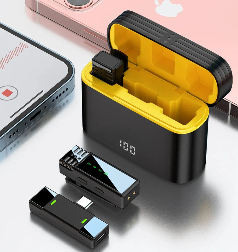 J68 1-to-2 2.4G Wireless Lavalier Microphone with Receiver DSP Noise Reduction Lapel Mic with Charging Case