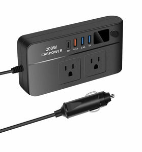 Car Power Converter 200W 12V to 220V/110V Car Inverter with PD/QC3.0 USB Ports LED Digital Display Multifunctional Car Power Converter Socket