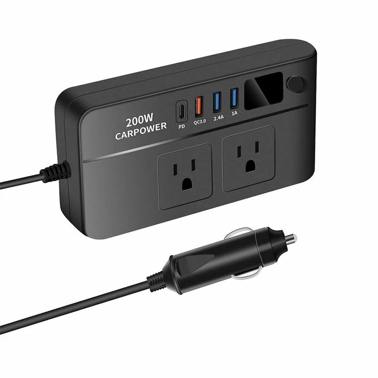 Car Power Converter 200W 12V to 220V/110V Car Inverter with PD/QC3.0 USB Ports LED Digital Display Multifunctional Car Power Converter Socket