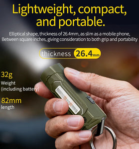 BIKIGHT K220 Mini Keychain Flashlight with UV Violet Light Buzzing Horn USB-C Charging Waterproof Design Magnetic Attraction Portable Tactical Torch 32g Lightweight