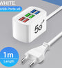10A 220V 6-Port USB PD Charger Power Strip Fast Charging Desktop Charging Station EU Plug US Plug with 1M Long Cord USB HUB Adapter Socket for iPhone 16 16 Pro 15 14 13 Pro Max for Huawei Mate XT for Xiaomi 15pro