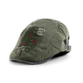 Collrown Denim Beret Hat Vintage Casual Flat Hat for Men Embroidery Patchwork Aged Peaked Cap Outdoor Retro Caps
