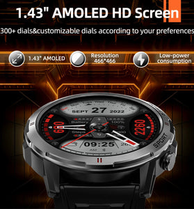 Weofly Explorer 1.43inch AMOLED Display AI Voice Assistant bluetooth Call Heart Rate Blood Pressure Blood Oxygen Monitor Sleep Monitoring Breathing Exercise Female Health Multi-sport Modes IP68 Waterproof Smart Watch