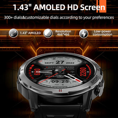 Weofly Explorer 1.43inch AMOLED Display AI Voice Assistant bluetooth Call Heart Rate Blood Pressure Blood Oxygen Monitor Sleep Monitoring Breathing Exercise Female Health Multi-sport Modes IP68 Waterproof Smart Watch