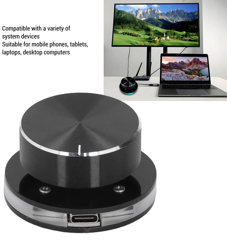 USB Volume Control Knob for Android System PC Multimedia Type-C External Media Adjustment Controller with RGB Light