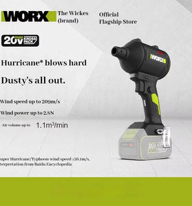 WORX WU093 Lithium Industrial Blower Cordless 20V 75,000RPM Lightweight 209m/s High Power Multi Nozzle Attachments
