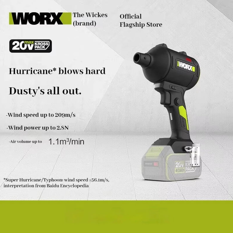 WORX WU093 Lithium Industrial Blower Cordless 20V 75,000RPM Lightweight 209m/s High Power Multi Nozzle Attachments