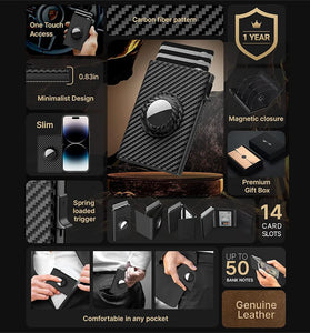 AirTag Microfiber Men's Automatic Popup Card Holder Tri-fold RFID Anti-theft Brush Purse Wallet Credit Card Clip