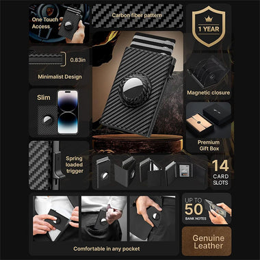 AirTag Microfiber Men's Automatic Popup Card Holder Tri-fold RFID Anti-theft Brush Purse Wallet Credit Card Clip
