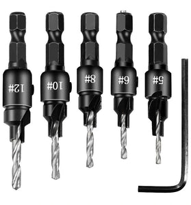 5pcs Countersink Drill Woodworking Drill Bit Set Drilling Pilot Holes For Screw Sizes #5 #6 #8 #10 #12