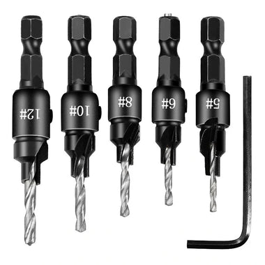 5pcs Countersink Drill Woodworking Drill Bit Set Drilling Pilot Holes For Screw Sizes #5 #6 #8 #10 #12