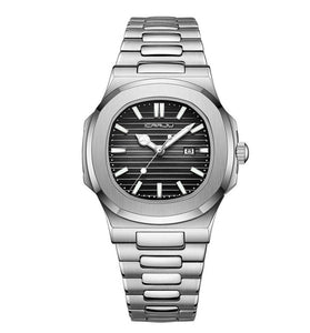 CRRJU Men's Quartz Watch Stainless Steel Band Waterproof Luminous Square Dial Business Casual Fashion Date Wristwatch