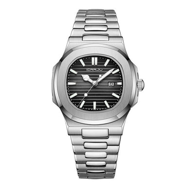 CRRJU Men's Quartz Watch Stainless Steel Band Waterproof Luminous Square Dial Business Casual Fashion Date Wristwatch