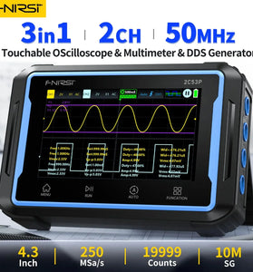 FNIRSI 2C53P Touch Screen 3in1 2CH 50MHz Oscilloscope 250Ms/S Signal Generator Portable Digital Oscilloscope Multimeter 19999 Counts