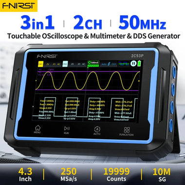 FNIRSI 2C53P Touch Screen 3in1 2CH 50MHz Oscilloscope 250Ms/S Signal Generator Portable Digital Oscilloscope Multimeter 19999 Counts