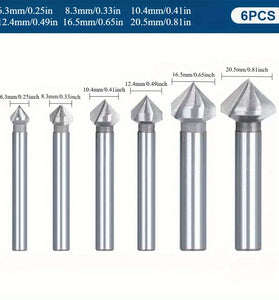 6pcs 90 Degree 3 Flute Chamfering End Mill Cutter Drill Bit HSS Chamfer Countersink Bits Set