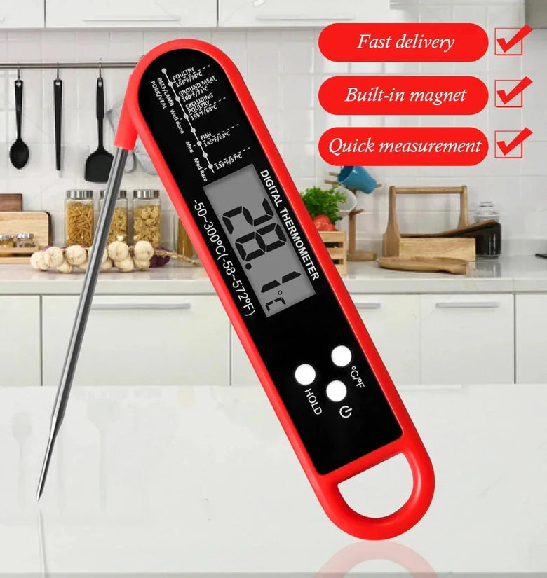 Digital Meat Thermometer Foldable Probe Fast Reading -50 to 300 Auto-Off LCD Display for Cooking BBQ Kitchen