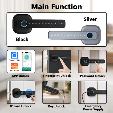 RAYKUBE M6 Tuya BLE Bedroom Digital Electronic Lock Fingerprint Door Lock with Password/Key/IC Card/ Smartlife/Tuya APP Unlock