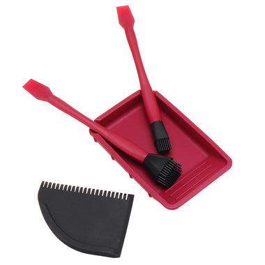 Wnew 4Pcs Silicone Glue Kit Wide/Narrow Brush with Flat Scraper and Glue Tray Woodworking Gluing Kit Set