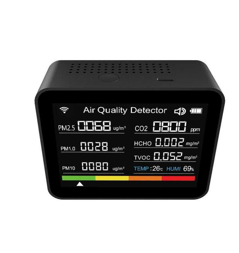 13-in-1 Tuya WIFI Intelligent Air Quality Monitor Indoor CO2 Detector with 2000mAh Battery Real-Time PM2.5 TVOC HCHO Monitoring App Control Smart Home Safety