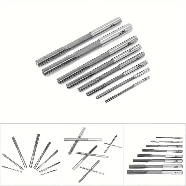 8PCS High-Speed Steel Chucking Reamer Set H7 Tolerance 3mm-10mm Diameters Straight Flute Milling Cutter for Lathe Machines