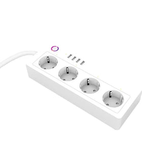 XS-A26 16A Smart WiFi Power Strip with 4 EU Outlets Plug and 4 USB Charging Port Timing Function App Voice Control Work with Alexa Google Home Assistant