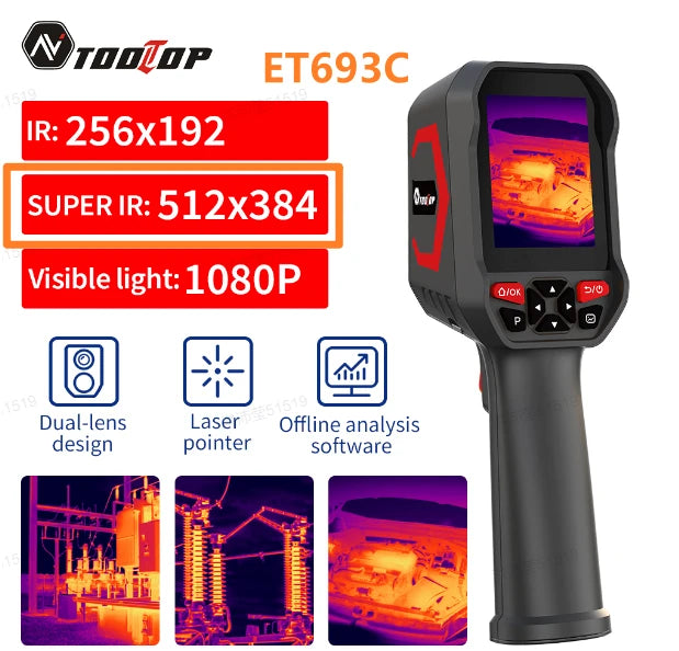 EU Direct AV TOOLTOP ET693B ET693C Thermal Imaging Camera 512*384 SUPER IR Resolution -20C to 550C Temperature Range 2.8 Inch Screen USB Type-C High Precision Industrial Inspection