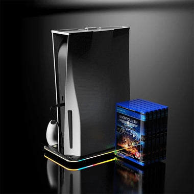 PS5 Gaming Console Cooling Stand Dual Charging Dock With RGB Lights Disk Slot And Controller Holder